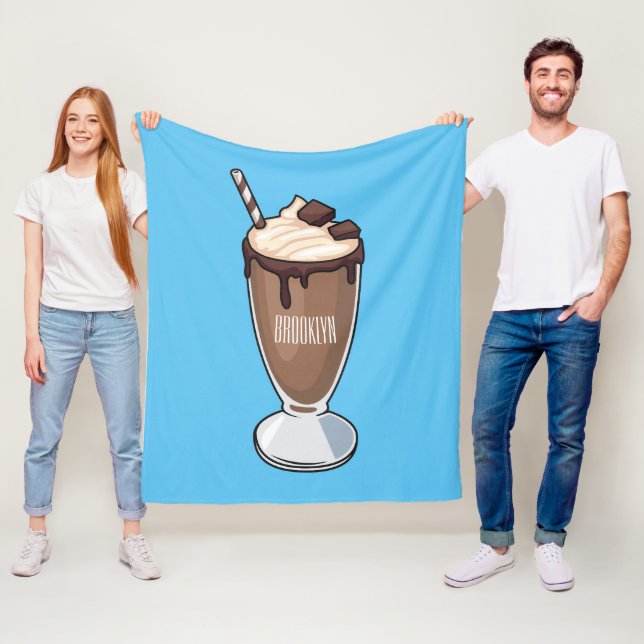 Chocolate milkshake cartoon illustration fleece blanket (In Situ)