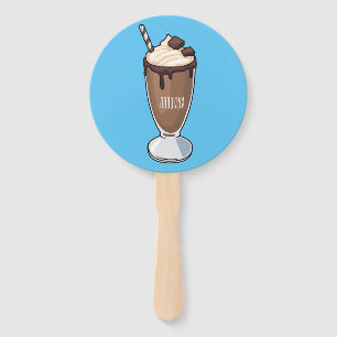 Chocolate milkshake cartoon illustration  hand fan