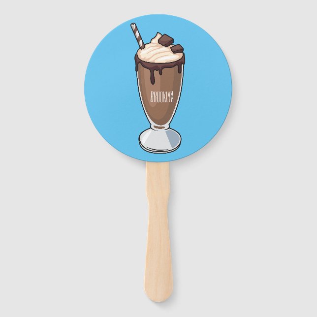Chocolate milkshake cartoon illustration  hand fan (Front)