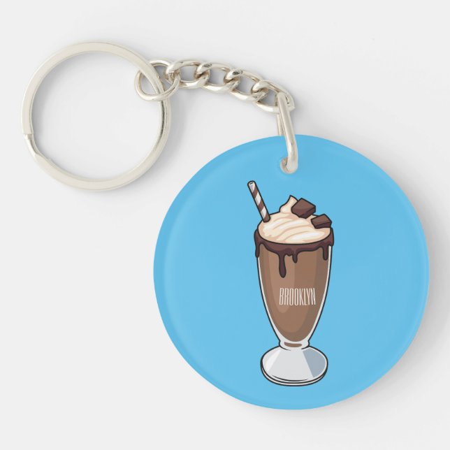 Chocolate milkshake cartoon illustration  key ring (Front)