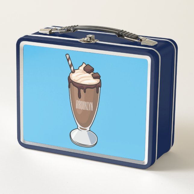 Chocolate milkshake cartoon illustration  metal lunch box (Front)