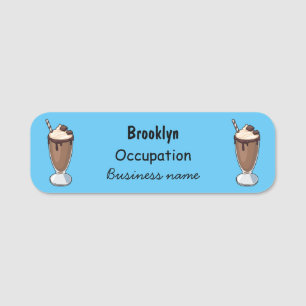 Chocolate milkshake cartoon illustration name tag