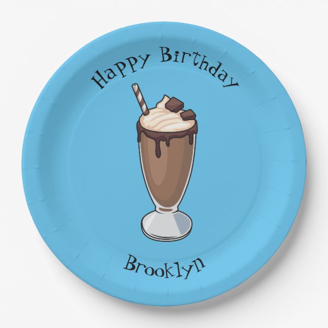 Chocolate milkshake cartoon illustration paper plate (Front)