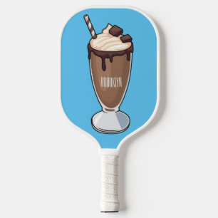 Chocolate milkshake cartoon illustration pickleball paddle