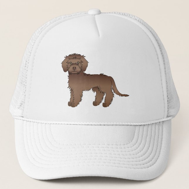 Chocolate Mini Goldendoodle Cute Cartoon Dog Trucker Hat (Front)