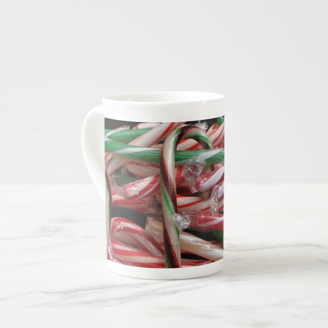 Chocolate Mint Candy Canes Holiday Festive Bone China Mug (Front Left)