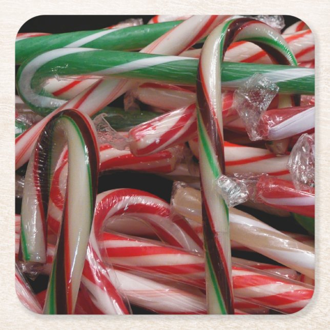 Chocolate Mint Candy Canes Holiday Festive Square Paper Coaster (Front)