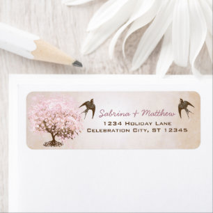 Chocolate Misty Pink Heart Leaf Tree Love Birds Return Address Label