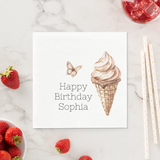 Chocolate Mocha Ice Cream Cone Birthday Napkin (Insitu)