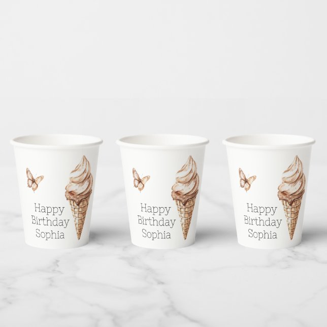 Chocolate Mocha Ice Cream Cone Birthday Paper Cups (Multi)
