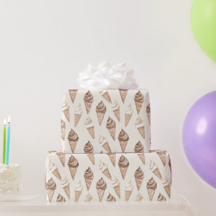 Chocolate Mocha Ice Cream Cones Birthday Wrapping Paper