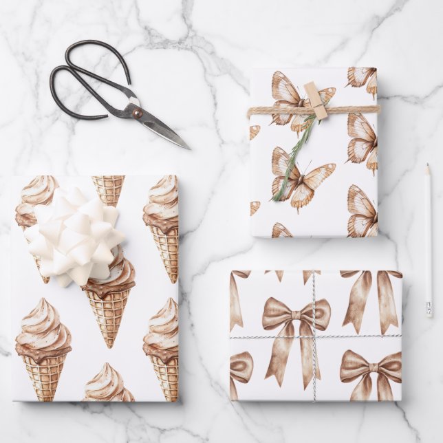 Chocolate Mocha Ice Cream Cones Birthday Wrapping Paper Sheet (Front)