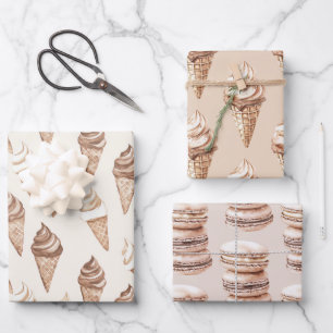 Chocolate Mocha Ice Cream Cones Birthday Wrapping Paper Sheet