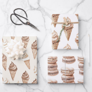 Chocolate Mocha Ice Cream Cones Birthday Wrapping Paper Sheet