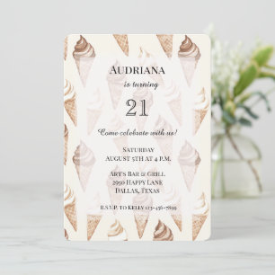 Chocolate Mocha Vanilla Ice Cream Cones Birthday Invitation