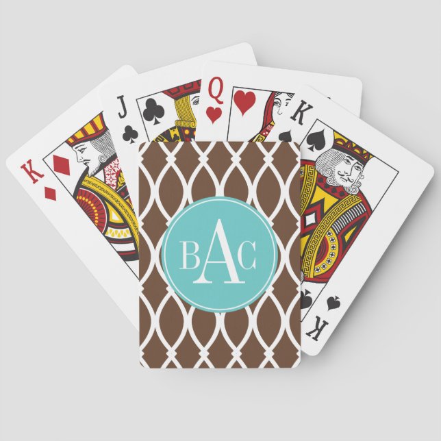 Chocolate Monogrammed Barcelona Print Playing Cards (Back)