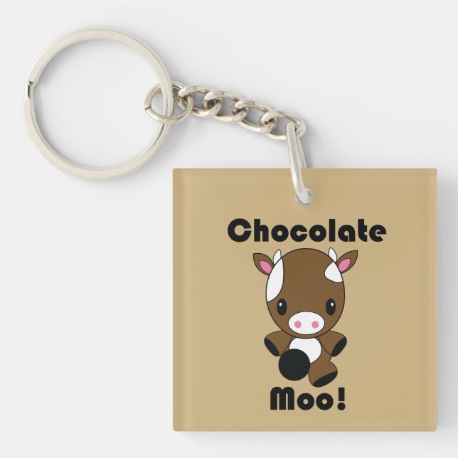 Chocolate Moo Kawaii Cow Key Ring (Front)