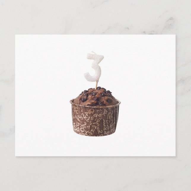 Chocolate muffin with birthday candle for three postcard (Front)