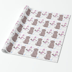 Chocolate Newfoundland And Snowman Wrapping Paper