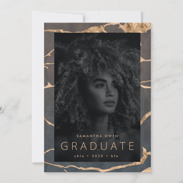 chocolate oasis brown marble golden foil veins announcement (Front)