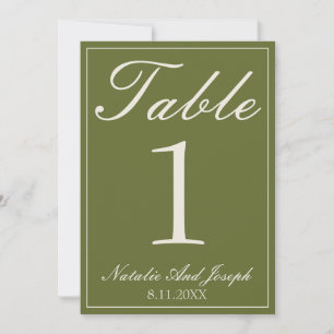 Chocolate Olive Green Money Wedding Table Number