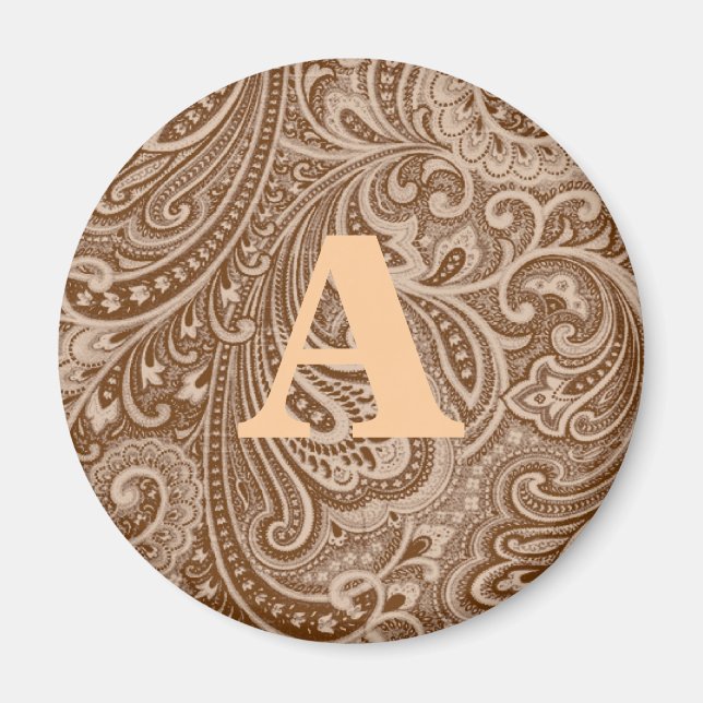 Chocolate paisley monogram magnet (Front)