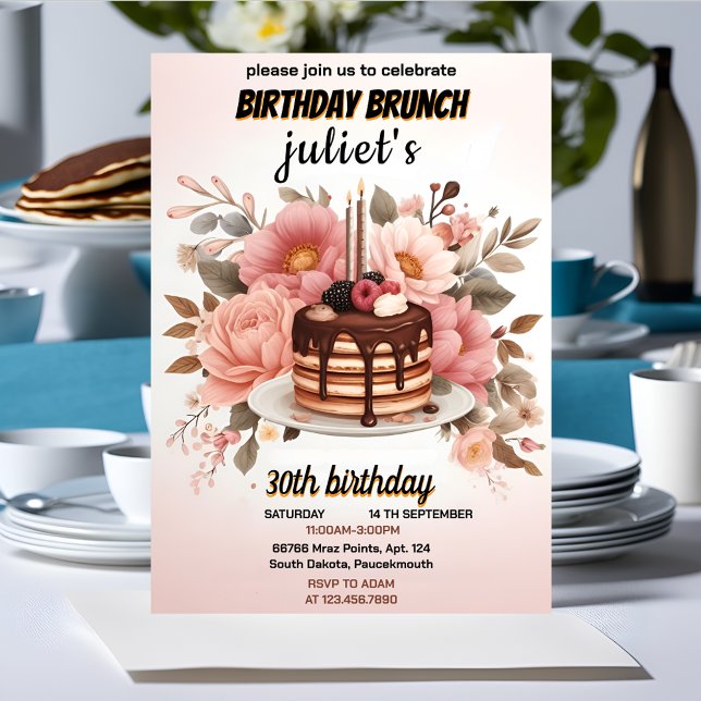 chocolate pancake adult pink Brunch 30th Birthday Invitation (Creator Uploaded)