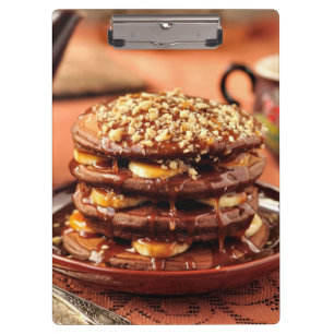 Chocolate Pancakes with Bananas and Caramel Clipboard