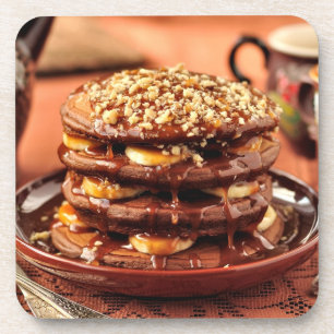 Chocolate Pancakes with Bananas and Caramel Coaster
