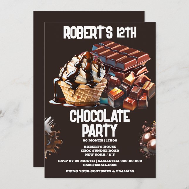 Chocolate party ice cream waffle sundae dessert  invitation (Front/Back)