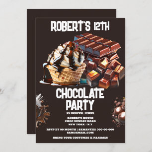Chocolate party ice cream waffle sundae dessert  invitation