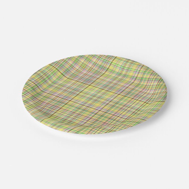 Chocolate Pastels Plaid 11-PAPER PARTY PLATES (Angled)