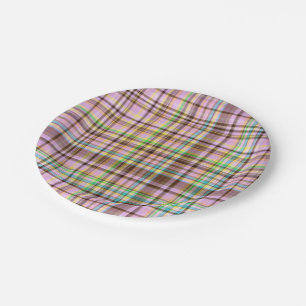Chocolate Pastels Plaid 12-PAPER PARTY PLATES