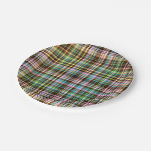 Chocolate Pastels Plaid 13-PAPER PARTY PLATES
