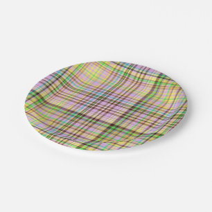 Chocolate Pastels Plaid 19-PAPER PARTY PLATES