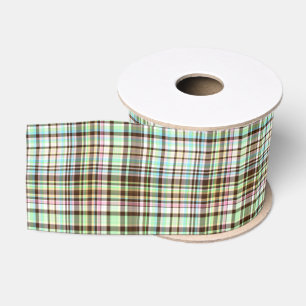 Chocolate Pastels Plaid 1-GROSGRAIN RIBBON SPOOLS Grosgrain Ribbon