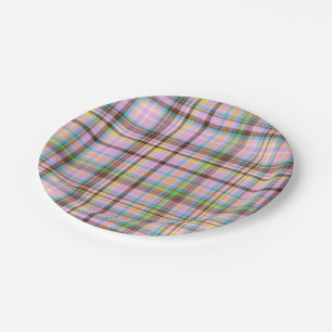 Chocolate Pastels Plaid 22-PAPER PARTY PLATES