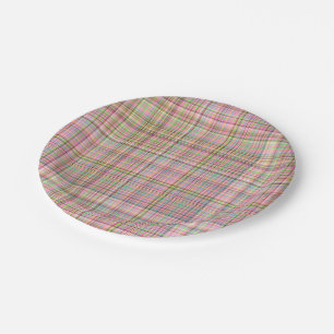 Chocolate Pastels Plaid 26-PAPER PARTY PLATES