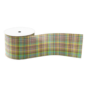 Chocolate Pastels Plaid 2-GROSGRAIN RIBBON SPOOLS Grosgrain Ribbon