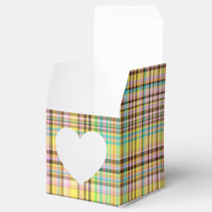 Chocolate Pastels Plaid 2-PARTY FAVOR BOX, sq hrt Favour Box