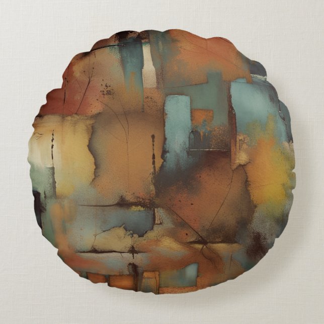 Chocolate Patchwork Abstract Round Cushion (Front)