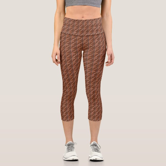 Chocolate Pattern High Waisted Yoga Capris (Front)