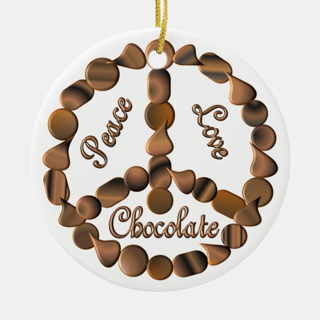 Chocolate Peace Sign Ceramic Tree Decoration (Front)
