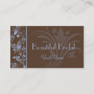 Chocolate Periwinkle Floral Scroll Business Card