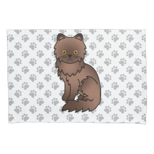 Chocolate Persian Cute Cartoon Cat & Paws Pillowcase