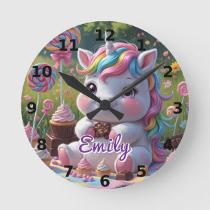Chocolate Picnic Unicorn Wall Clock – Editable Nam