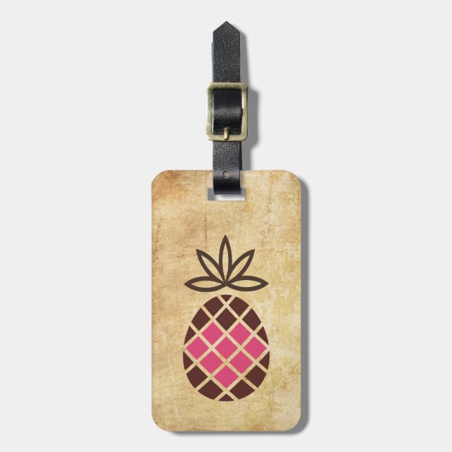 Chocolate pineapple with pink heart luggage tag (Front Vertical)