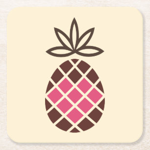 Chocolate pineapple with pink heart square paper coaster