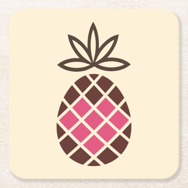 Chocolate pineapple with pink heart square paper coaster (Front)