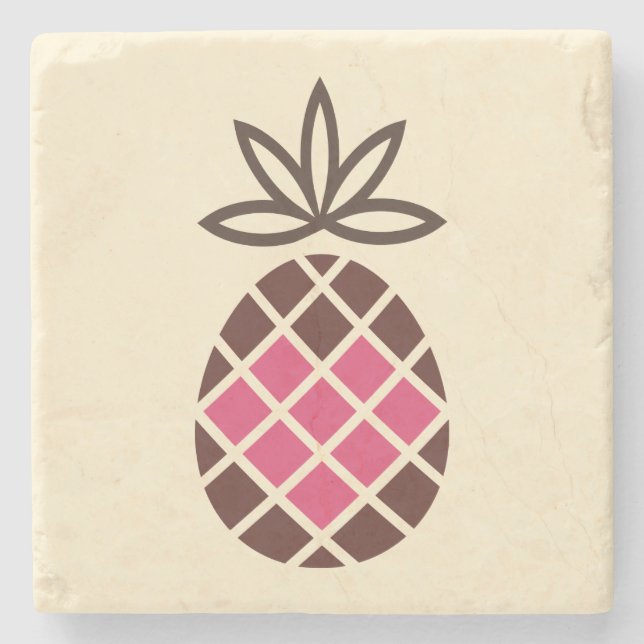 Chocolate pineapple with pink heart stone coaster (Front)